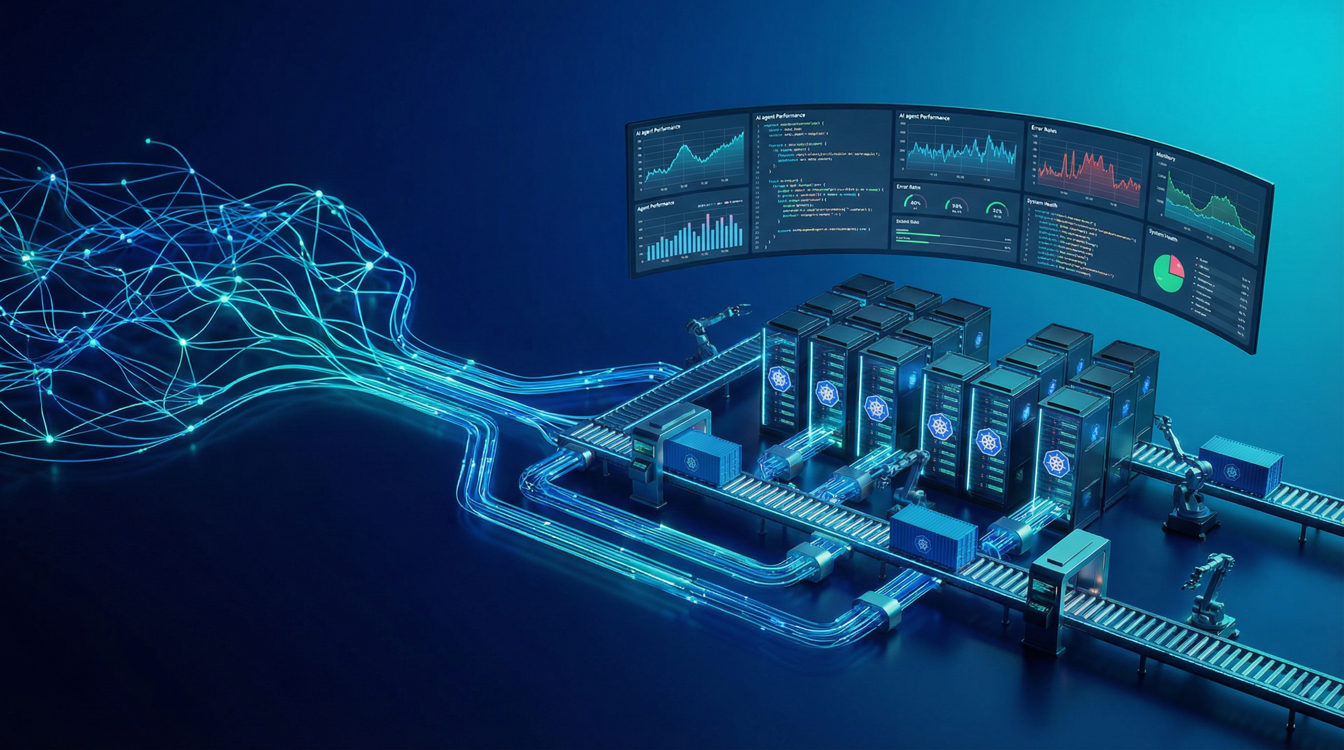Production-ready AI agents architecture with Kubernetes, monitoring, and governance layers